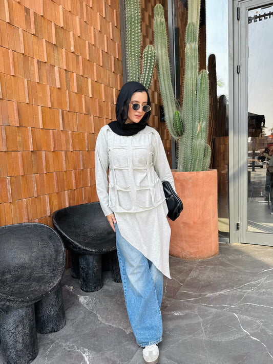 Grid Asymmetrical Cotton Top