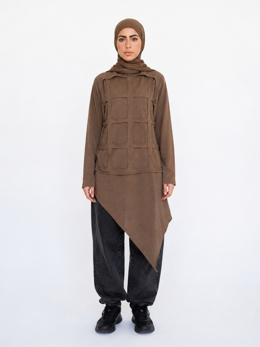 Grid Cotton Top in Mocha