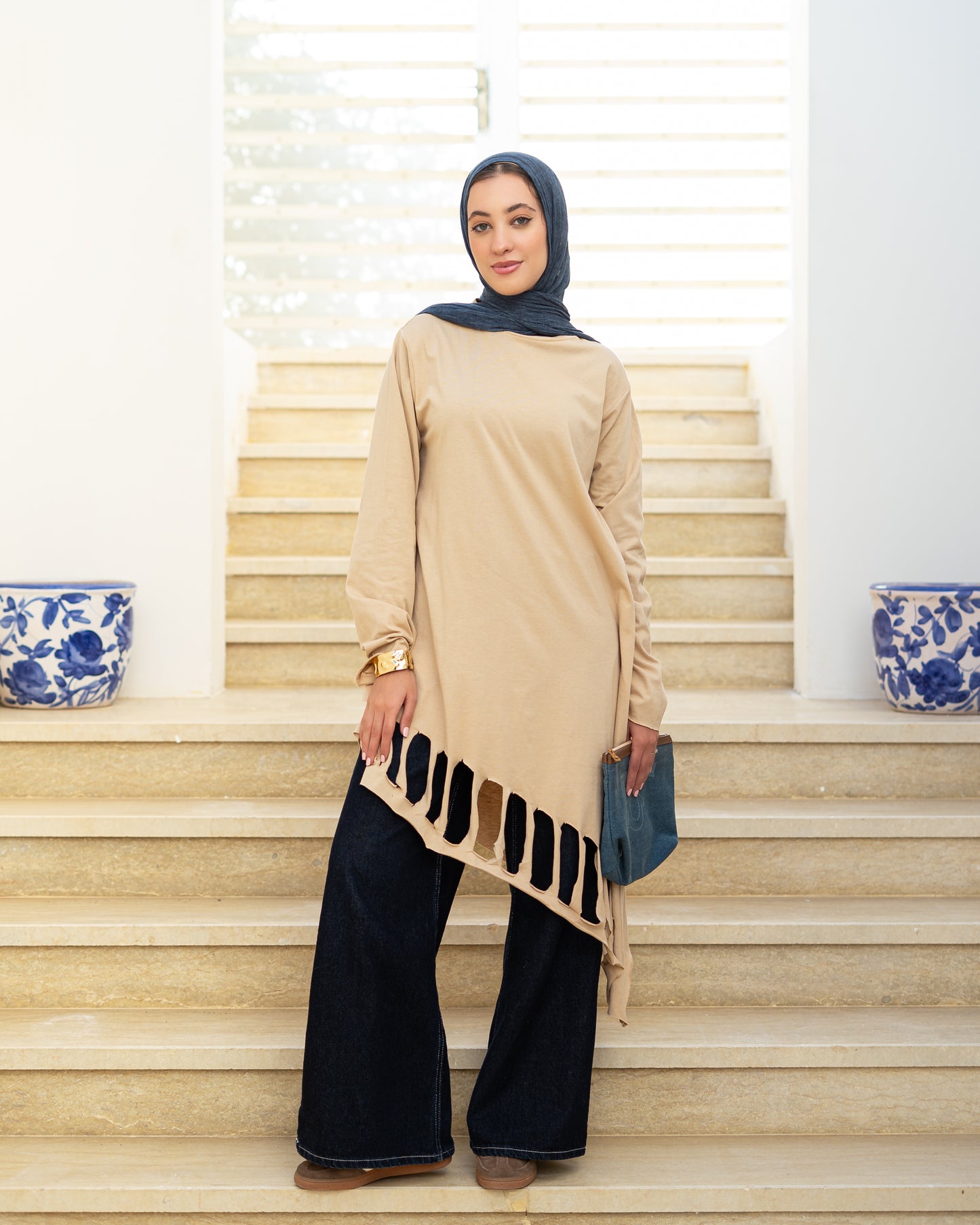 Beige Cut-Out Cotton Top