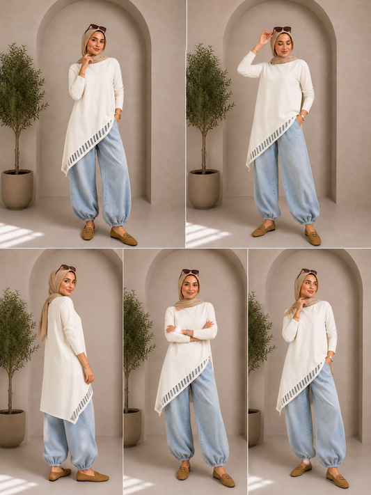 Cut-Out Cotton Top in Off White