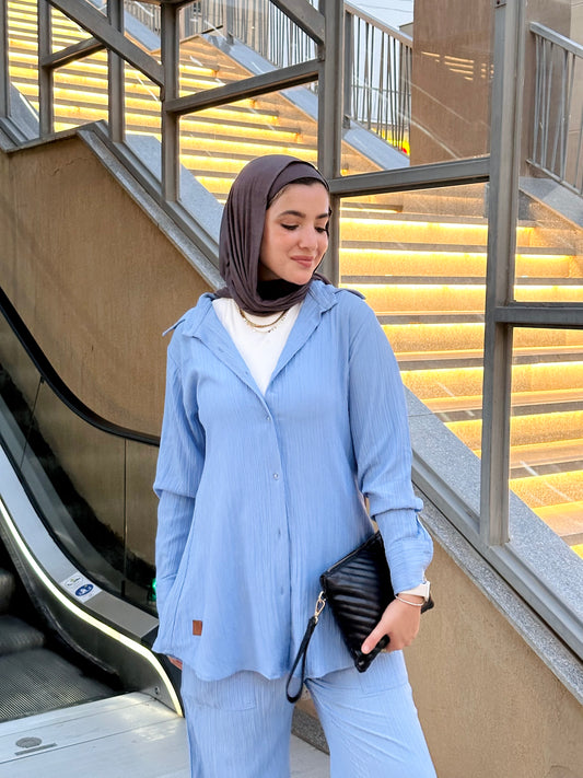 Textured Shirt Set in Baby Blue