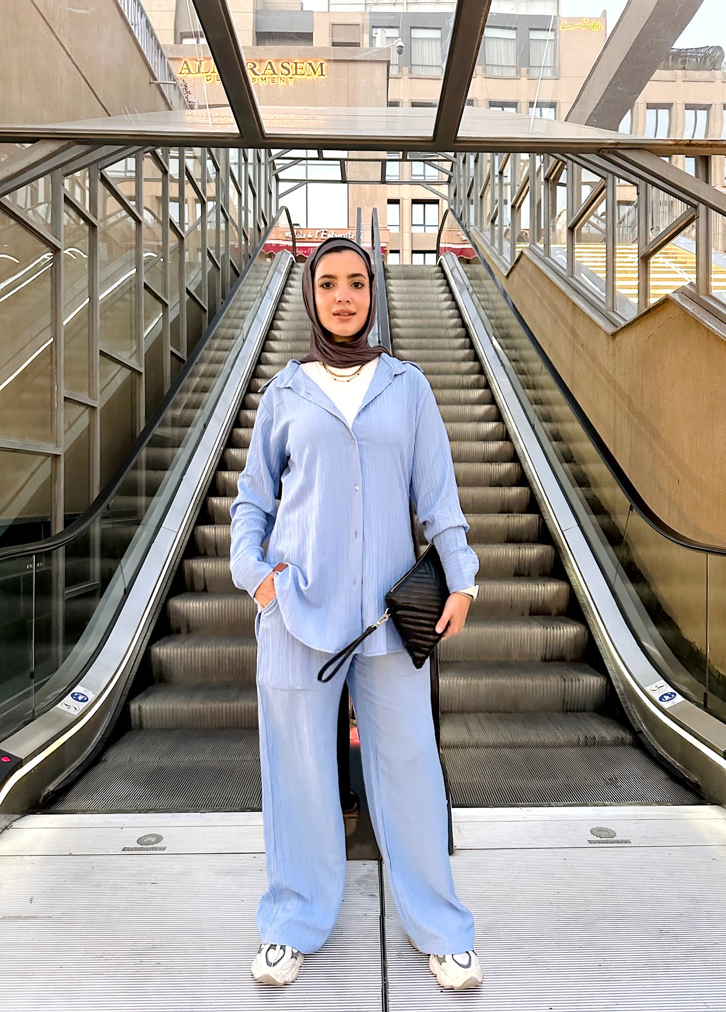Textured Shirt Set in Baby Blue