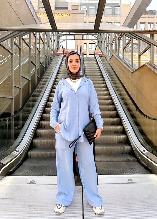 Textured Shirt Set in Baby Blue