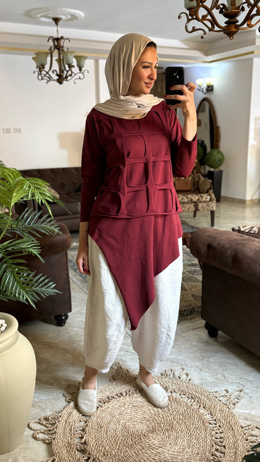 Grid Asymmetrical Cotton Top