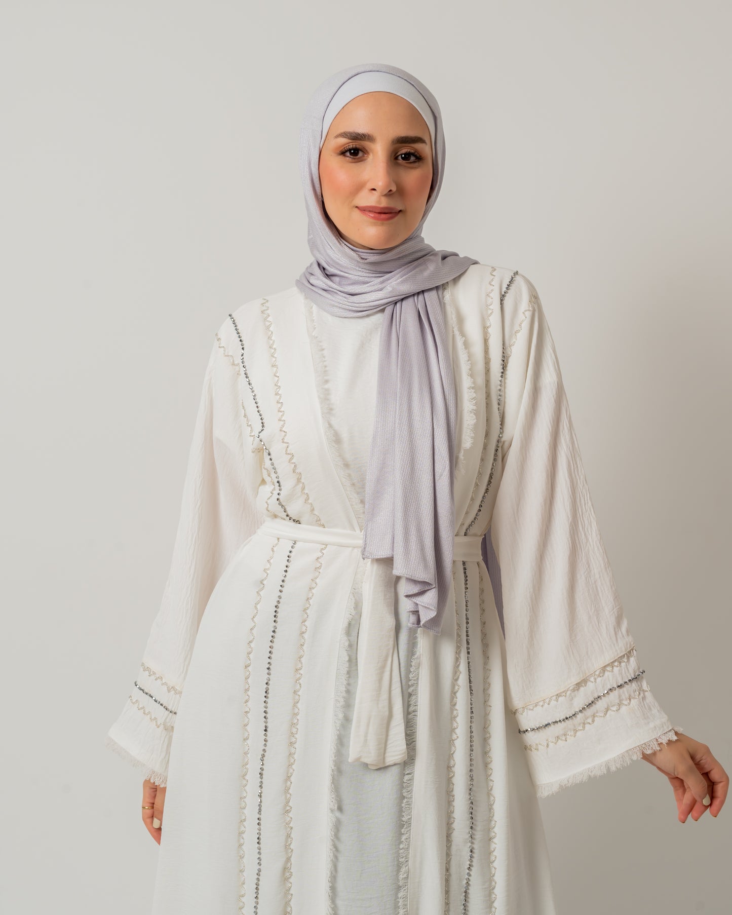 Abaya with stones in White