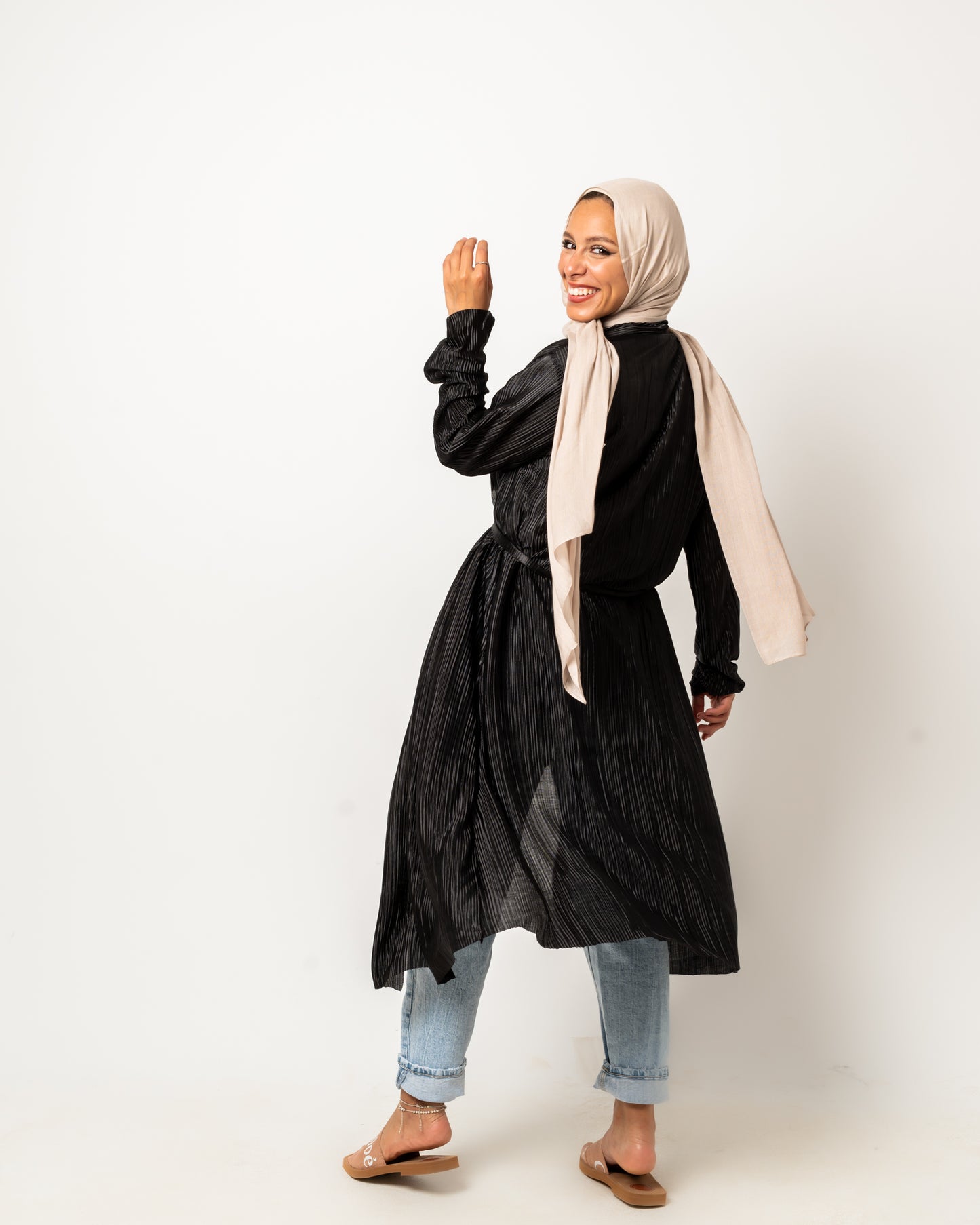 Pleated Cardigan in Black