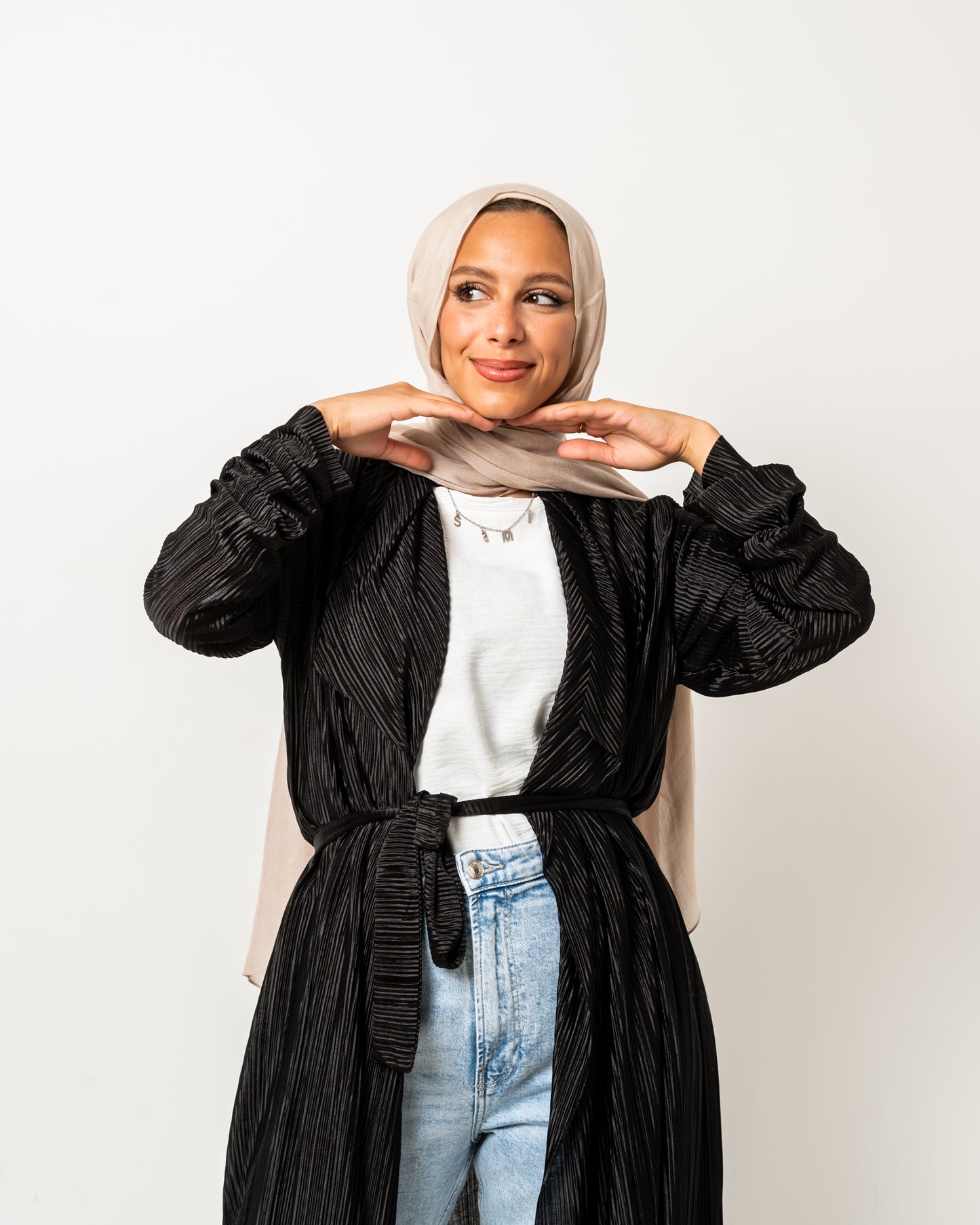 Pleated Cardigan in Black