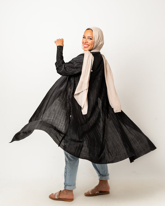 Pleated Cardigan in Black