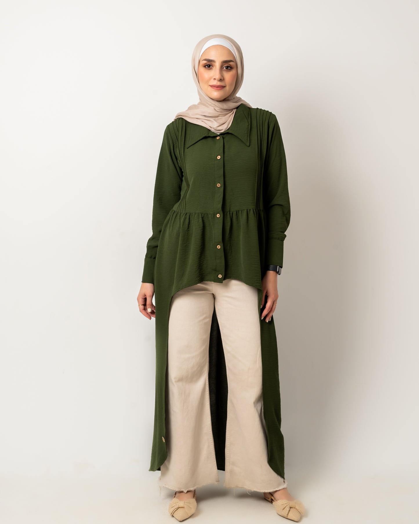 High Low Flare Dress in Olive