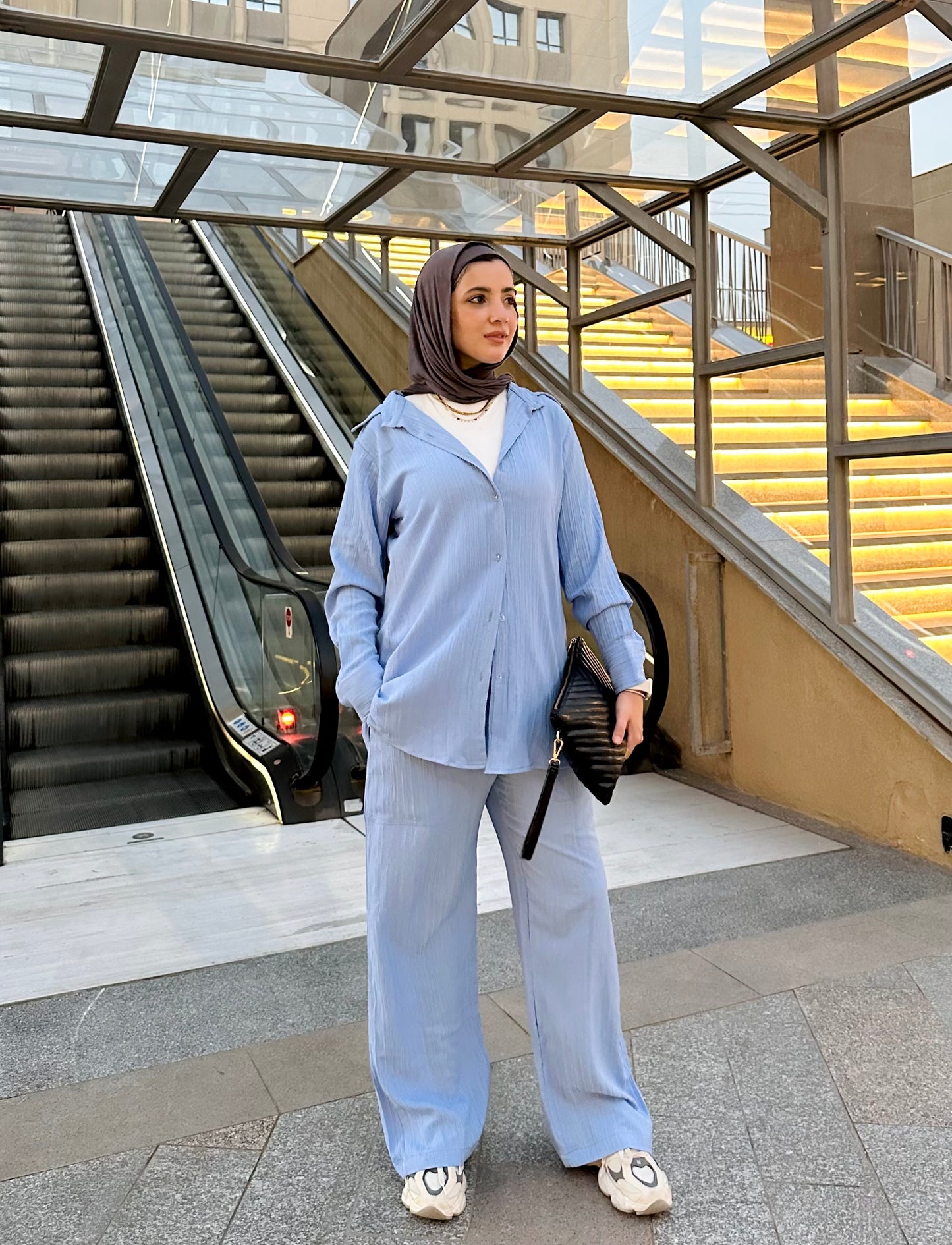 Textured Shirt Set in Baby Blue