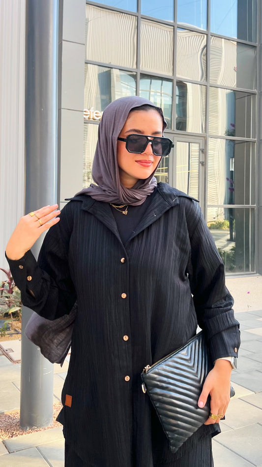Textured Shirt Set in Black
