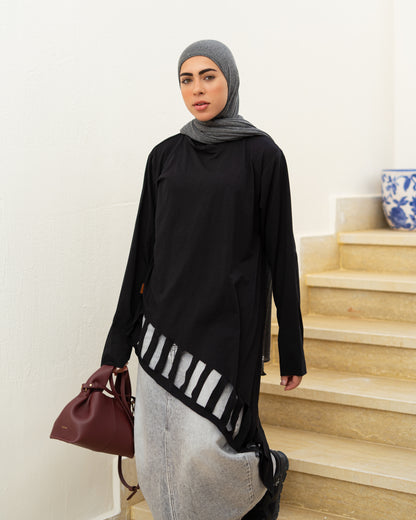 Black Cut-Out Cotton Top