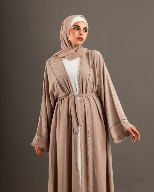 Abaya with stones in Beige