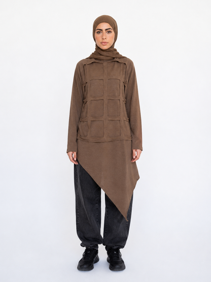 Grid Cotton Top in Mocha