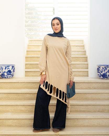 Beige Cut-Out Cotton Top
