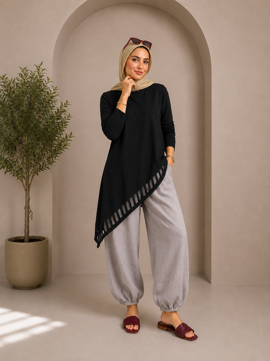Cut-Out Cotton Top in Black