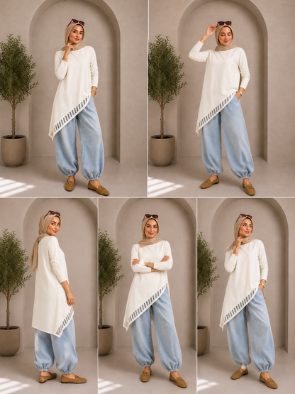 Cut-Out Cotton Top in Off White
