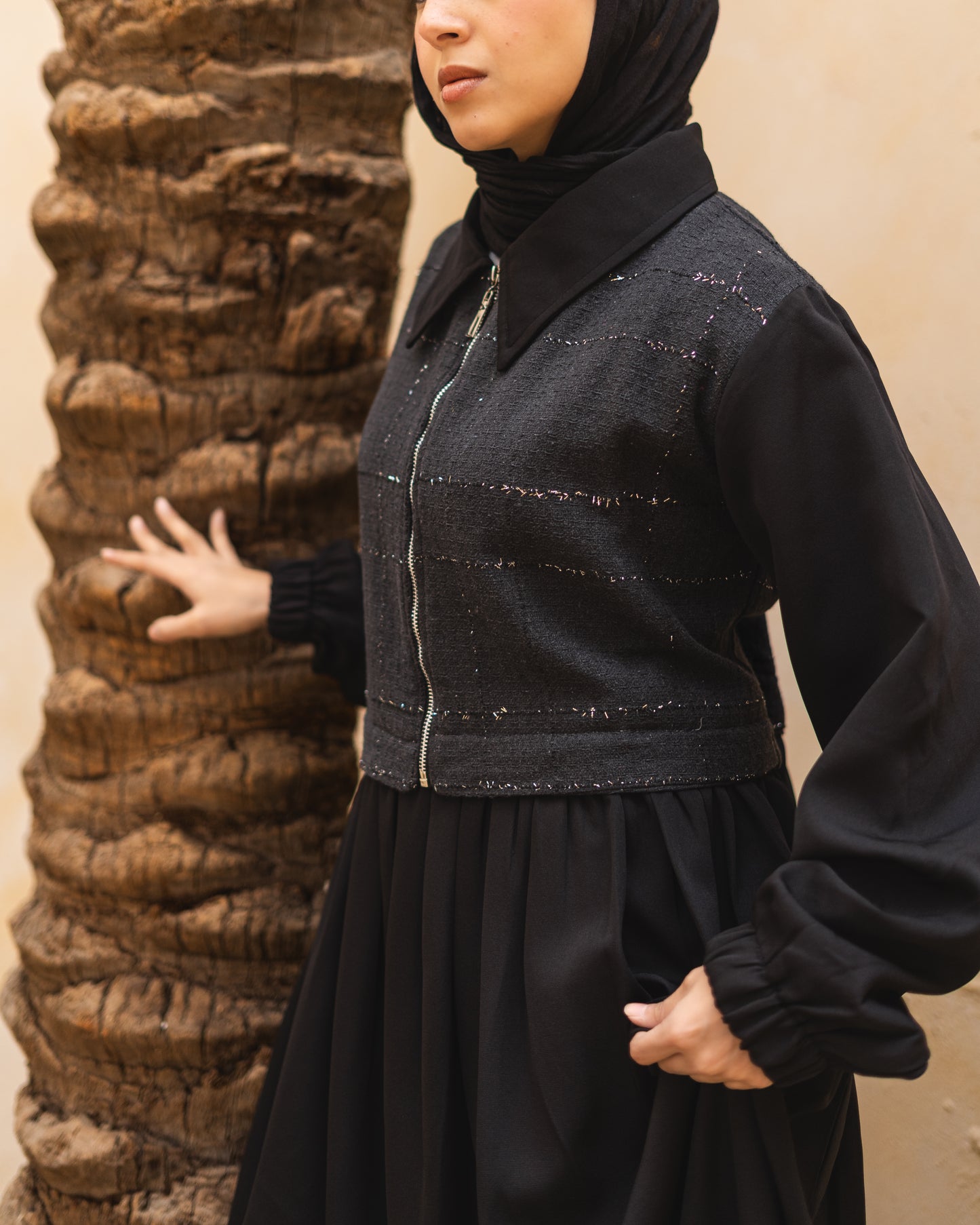 Tweed Zipper Abaya
