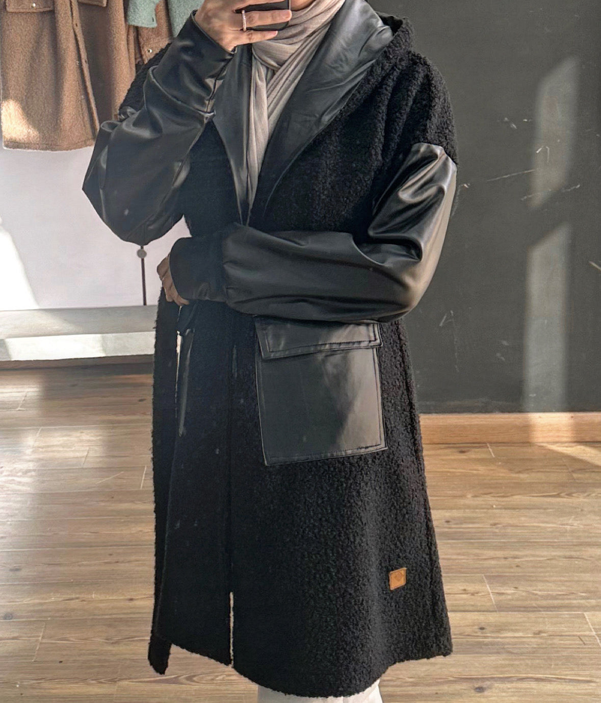 Boucle Leather Coat