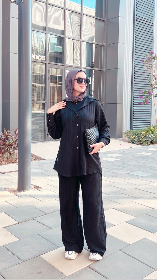 Textured Shirt Set in Black