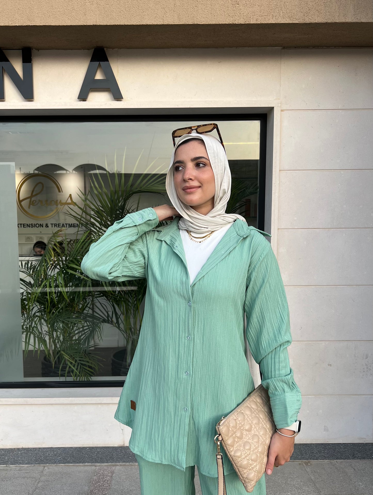 Shirt Textured Set in Mint