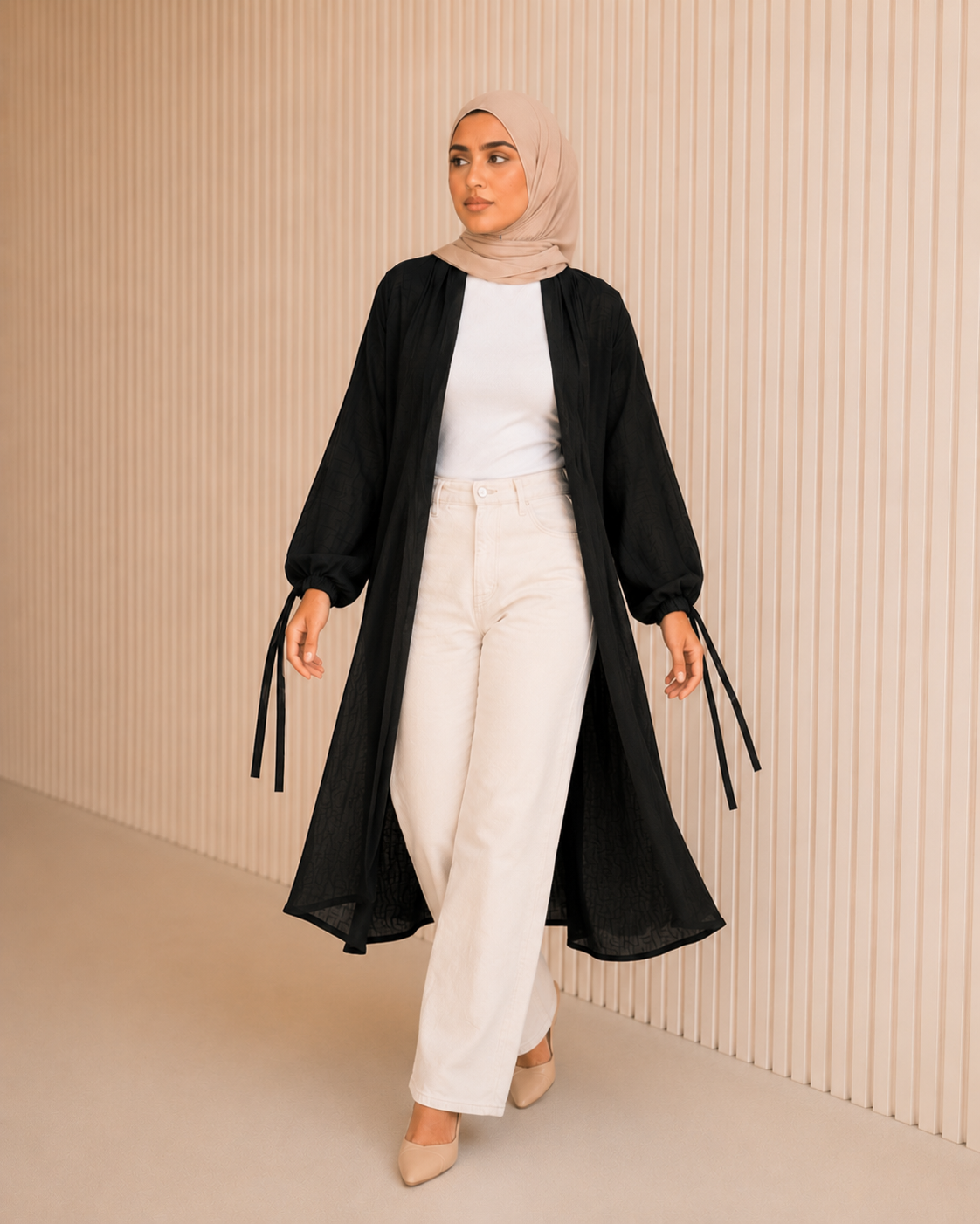 Linen Strips Cardigan in Black