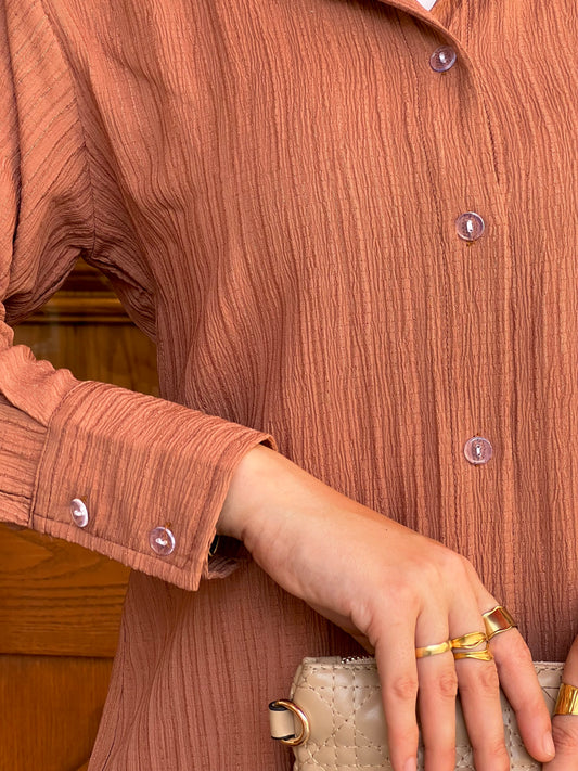Shirt Textured Set in Camel