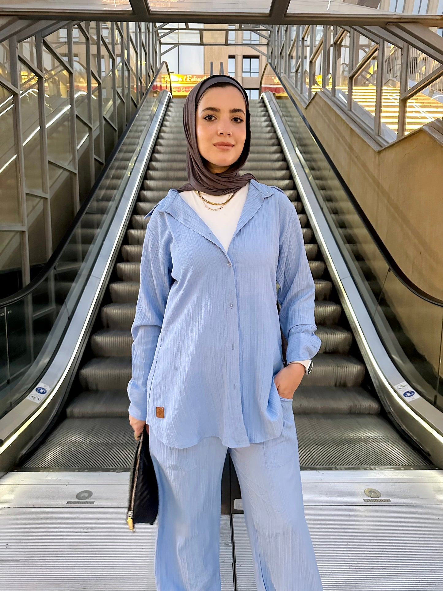 Textured Shirt Set in Baby Blue