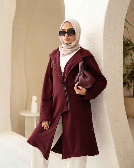 Burgundy Sided Zipper Hoodie