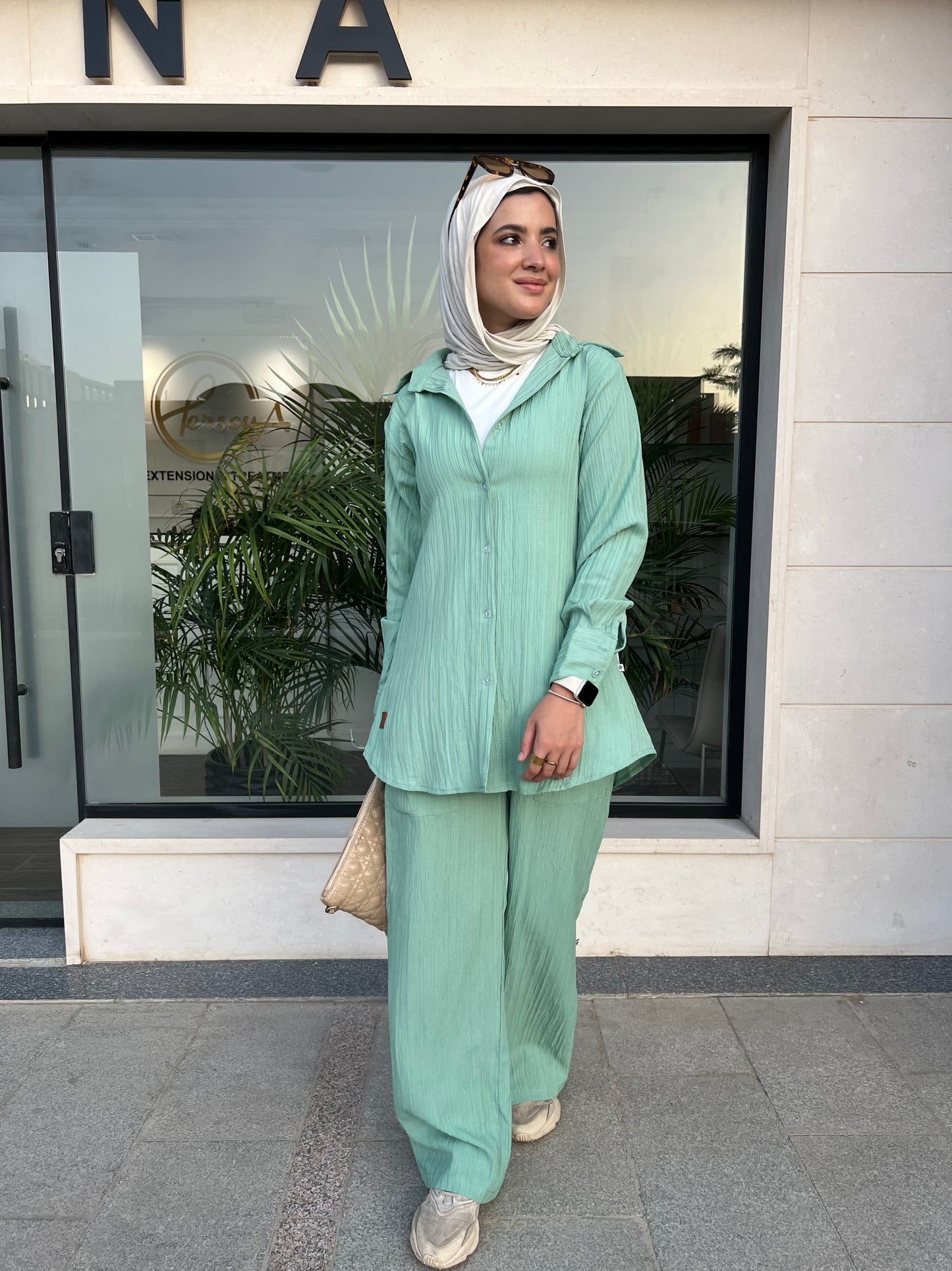 Shirt Textured Set in Mint