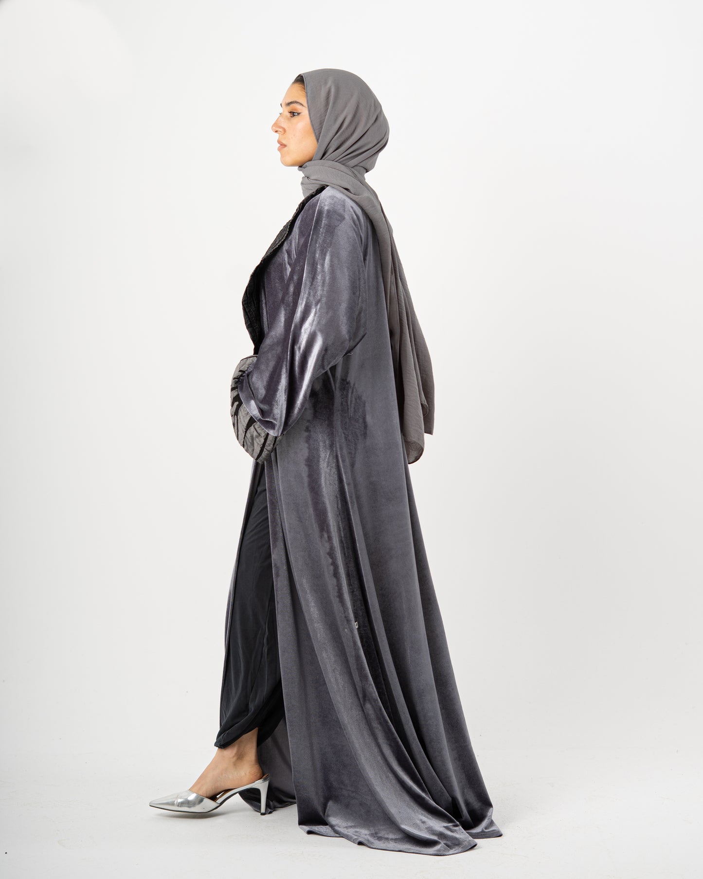 Striped Velvet Open Abaya
