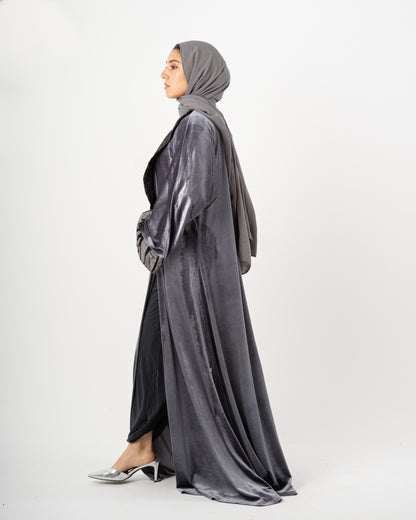 Striped Velvet Open Abaya