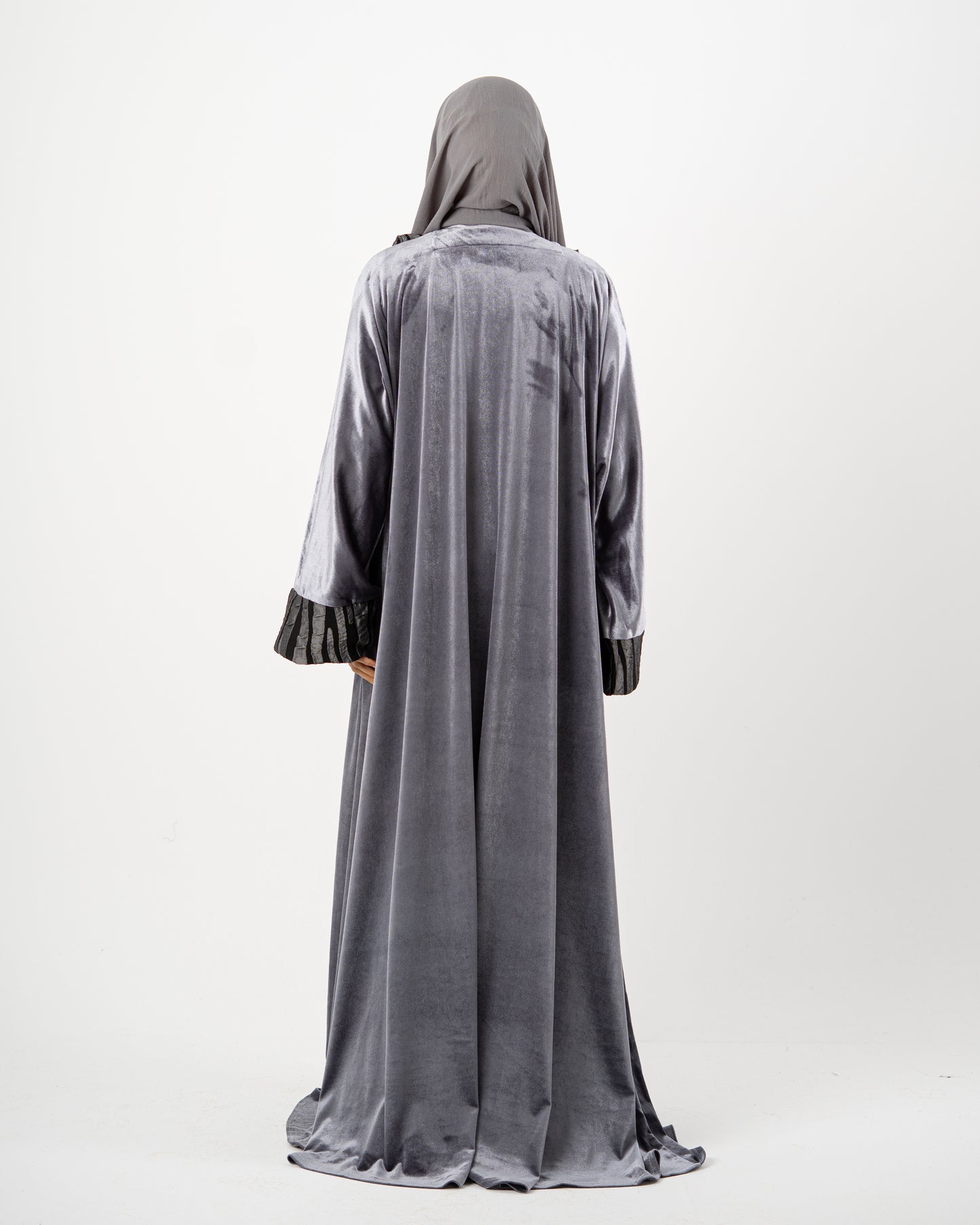 Striped Velvet Open Abaya