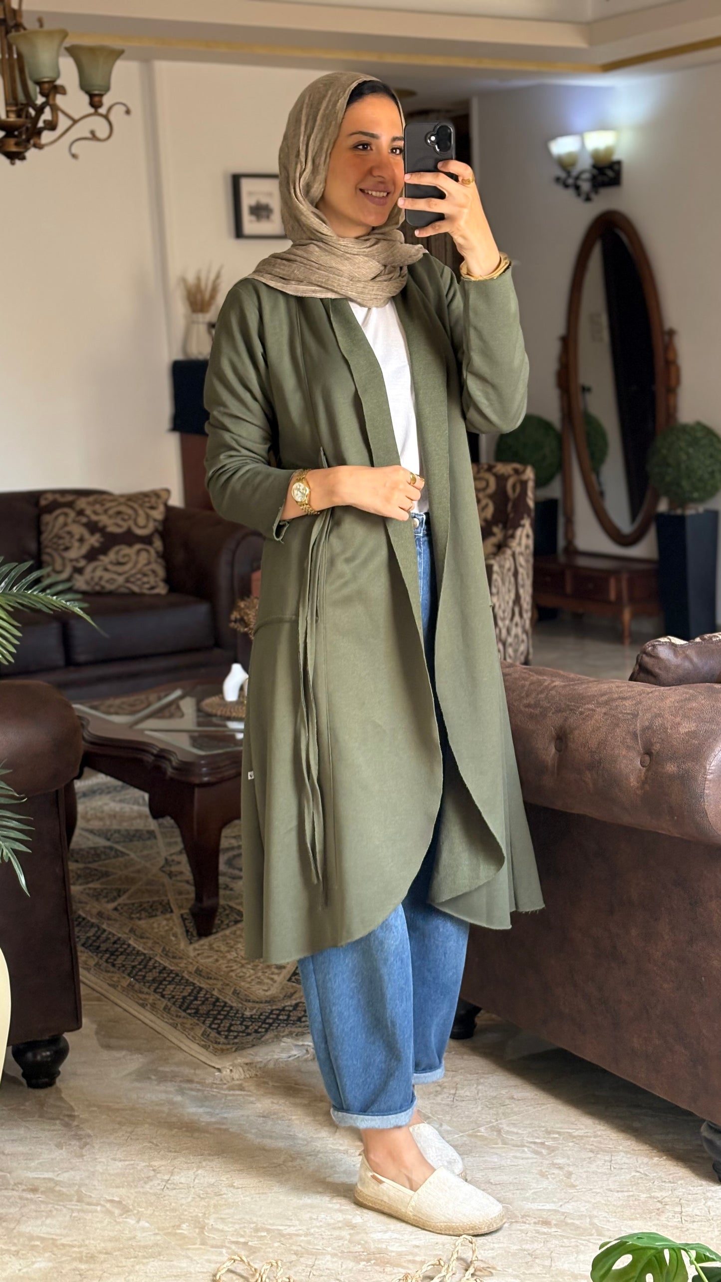 Olive Fringe Flow Cardigan