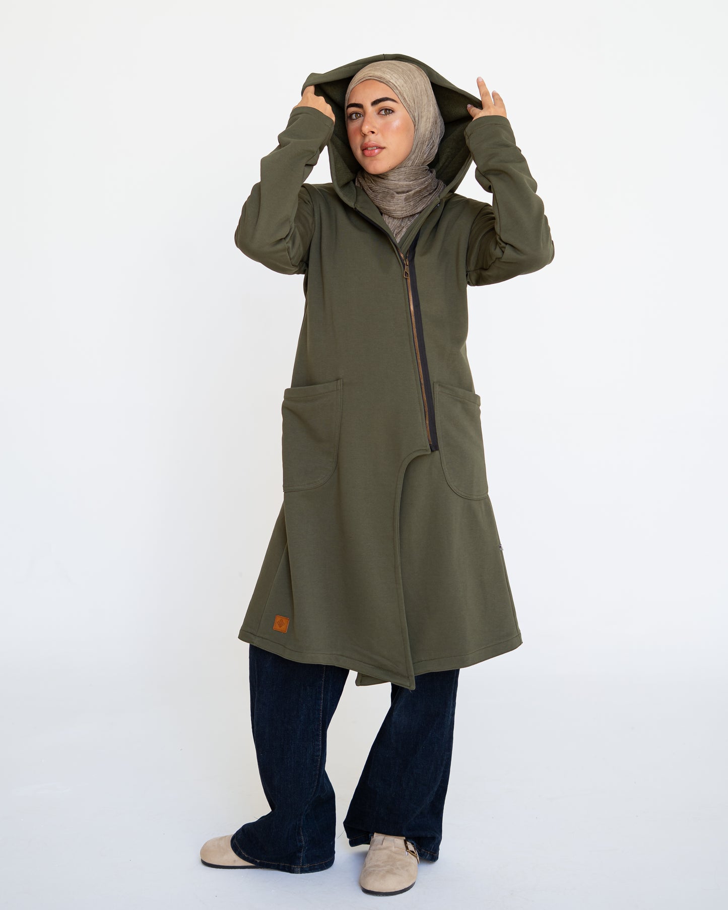 Olive Sided Zipper Hoodie