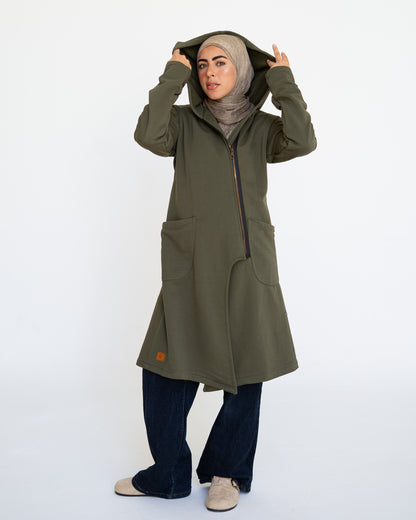 Olive Sided Zipper Hoodie