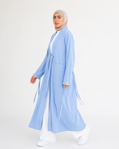 Linen Strips Cardigan in Powder Blue