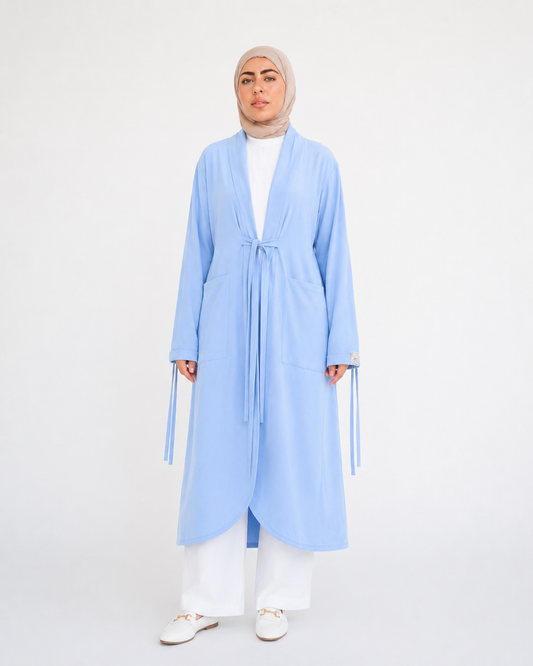 Linen Strips Cardigan in Powder Blue