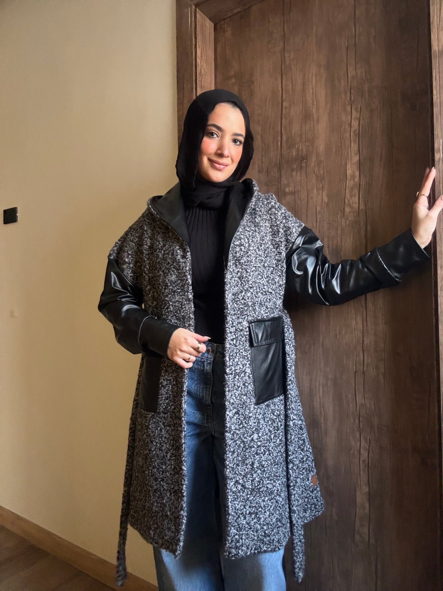 Boucle Leather Coat