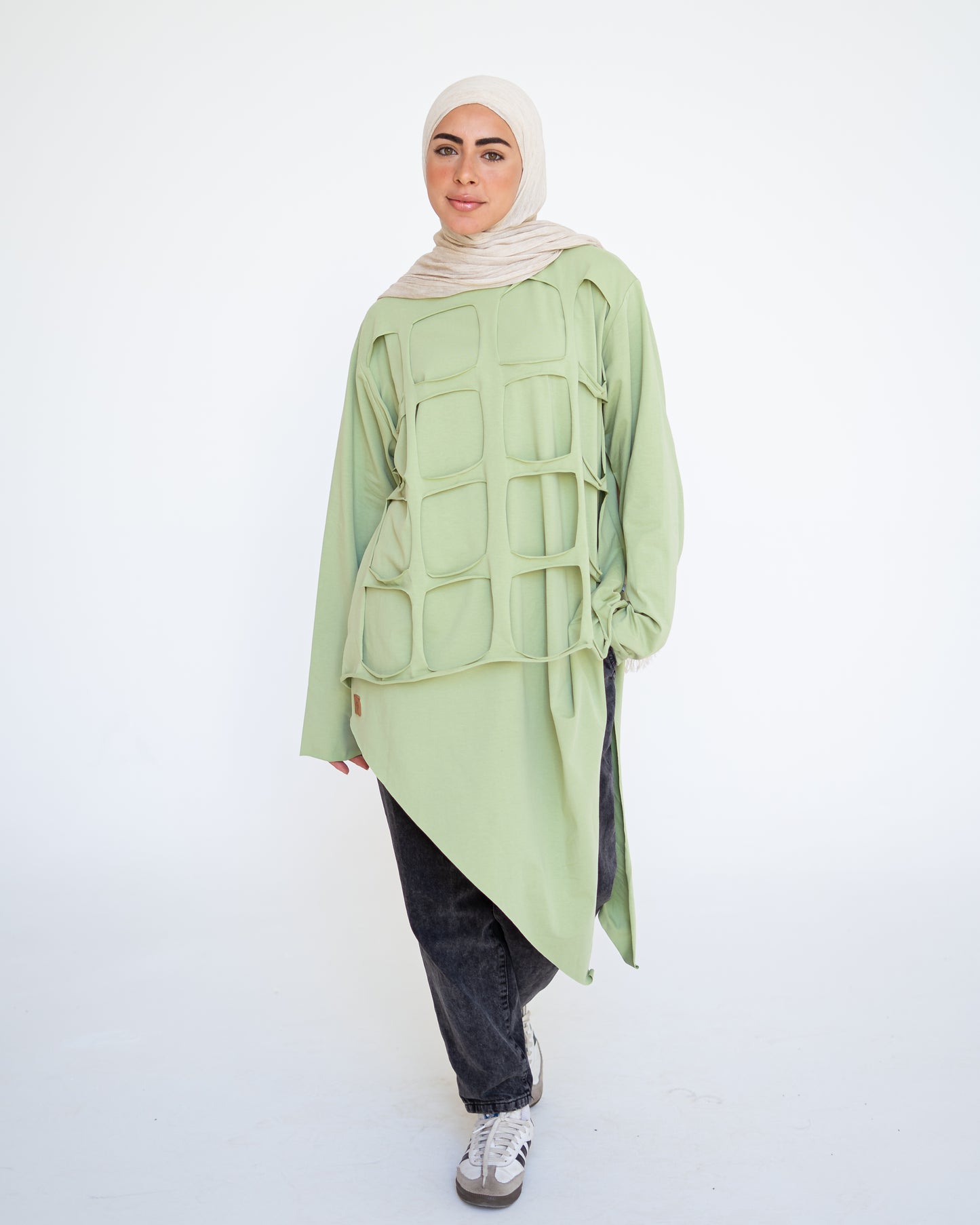 Grid Asymmetrical Cotton Top