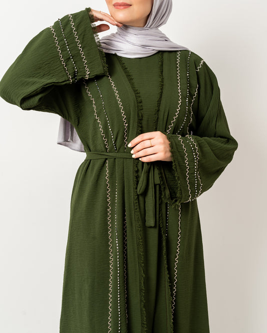 Abaya with stones in Olive