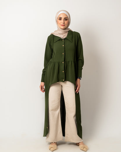 High Low Flare Dress in Olive