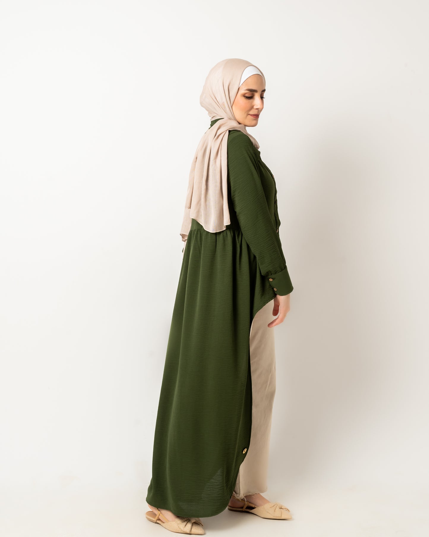 High Low Flare Dress in Olive