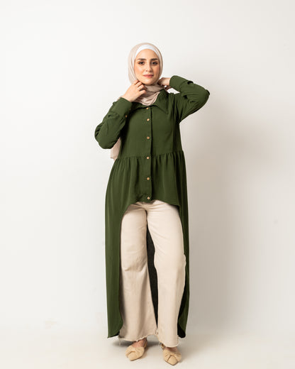 High Low Flare Dress in Olive