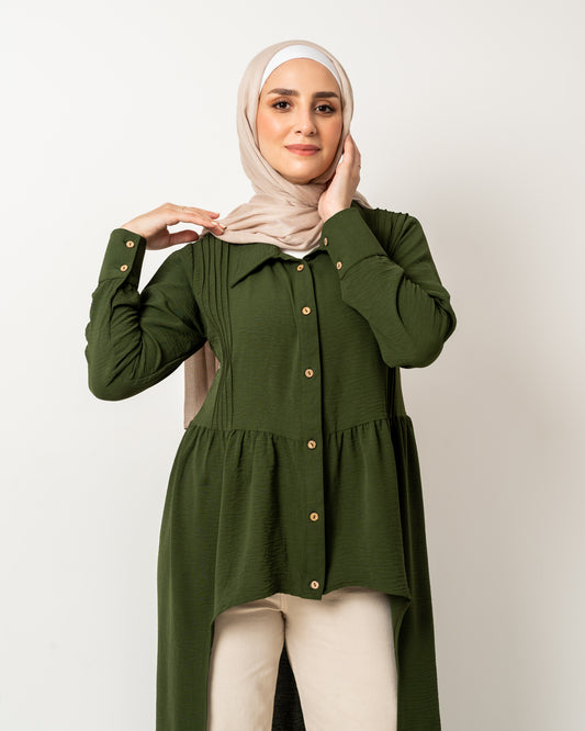 High Low Flare Dress in Olive