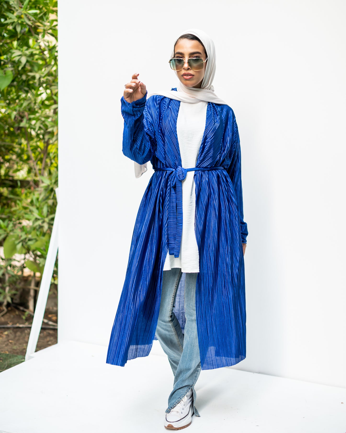 Pleated Cardigan in Royal Blue