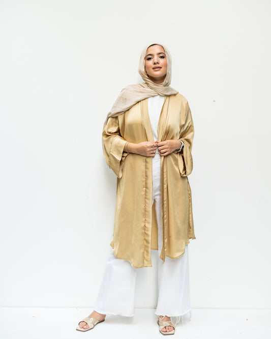 Satin Cardigan in Gold