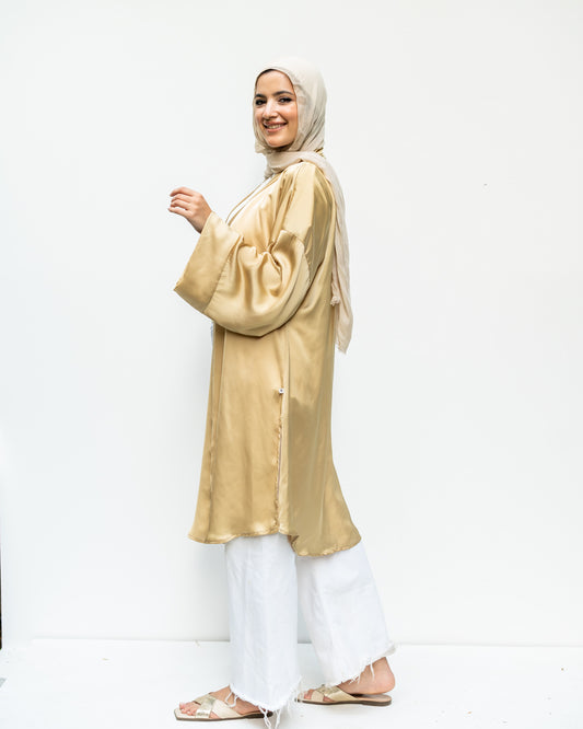 Satin Cardigan in Gold