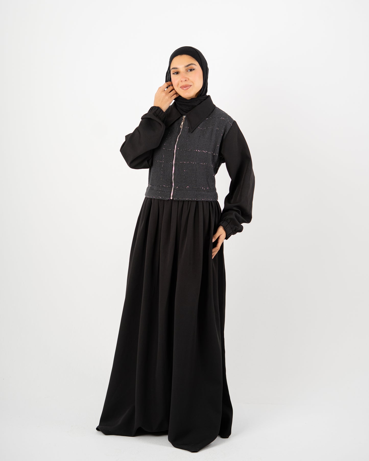 Tweed Zipper Abaya