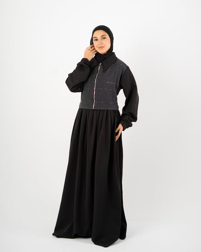 Tweed Zipper Abaya